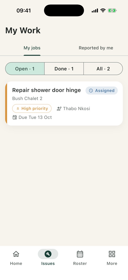 Maintenance: assigned job with priority and due date